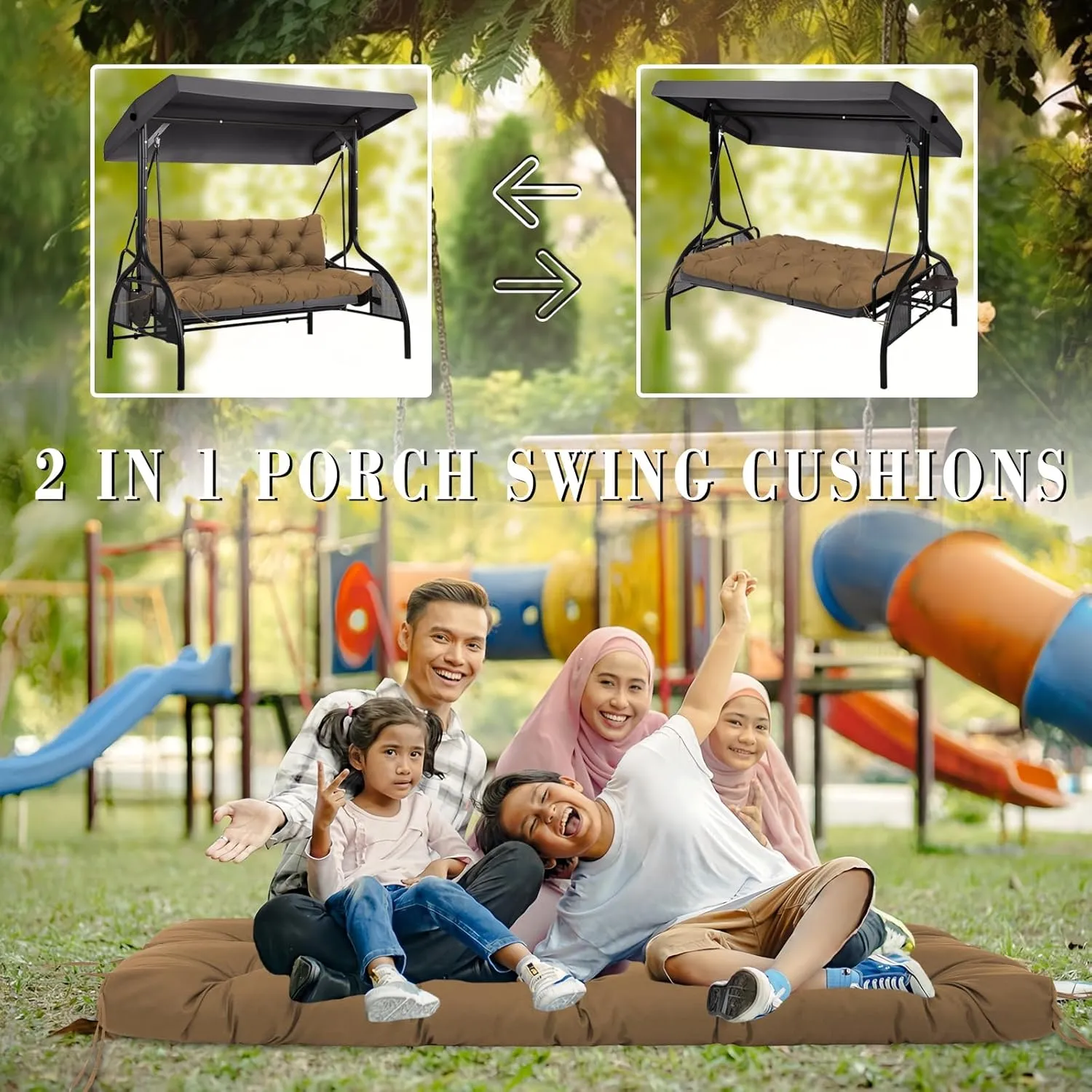 Replacement Cushions for Outdoor Furniture 60 Inch Waterproof Porch Swing Cushions 3 Seater with Backrest Extra 5" Thicken Durable Patio Long Bench Cushions(Brown 60×40×5inch)