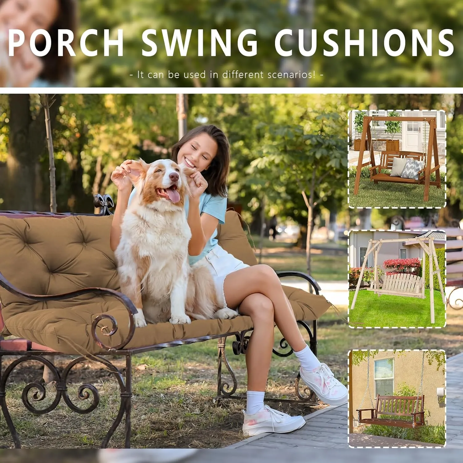Replacement Cushions for Outdoor Furniture 60 Inch Waterproof Porch Swing Cushions 3 Seater with Backrest Extra 5" Thicken Durable Patio Long Bench Cushions(Brown 60×40×5inch)