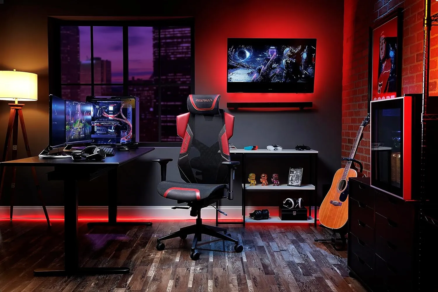 RESPAWN FLEXX Mesh Gaming Chair With Lumbar Support, Ergonomic Gaming Chair with Recline/Tilt Tension Controls, Adjustable Arms, 300lb Max Weight With Wheels for Computer/Desk/Office - Red
