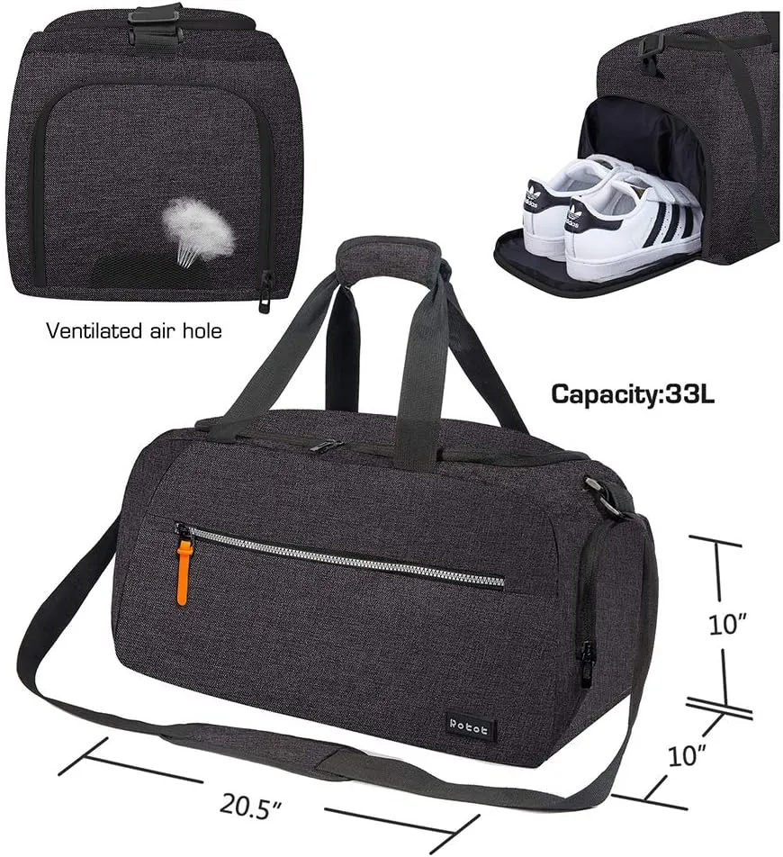 ROTOT Gym Duffel Bag, Gym Bag with Waterproof Shoe Pouch, Weekend Travel Bag with a Water-resistant Insulated Pocket