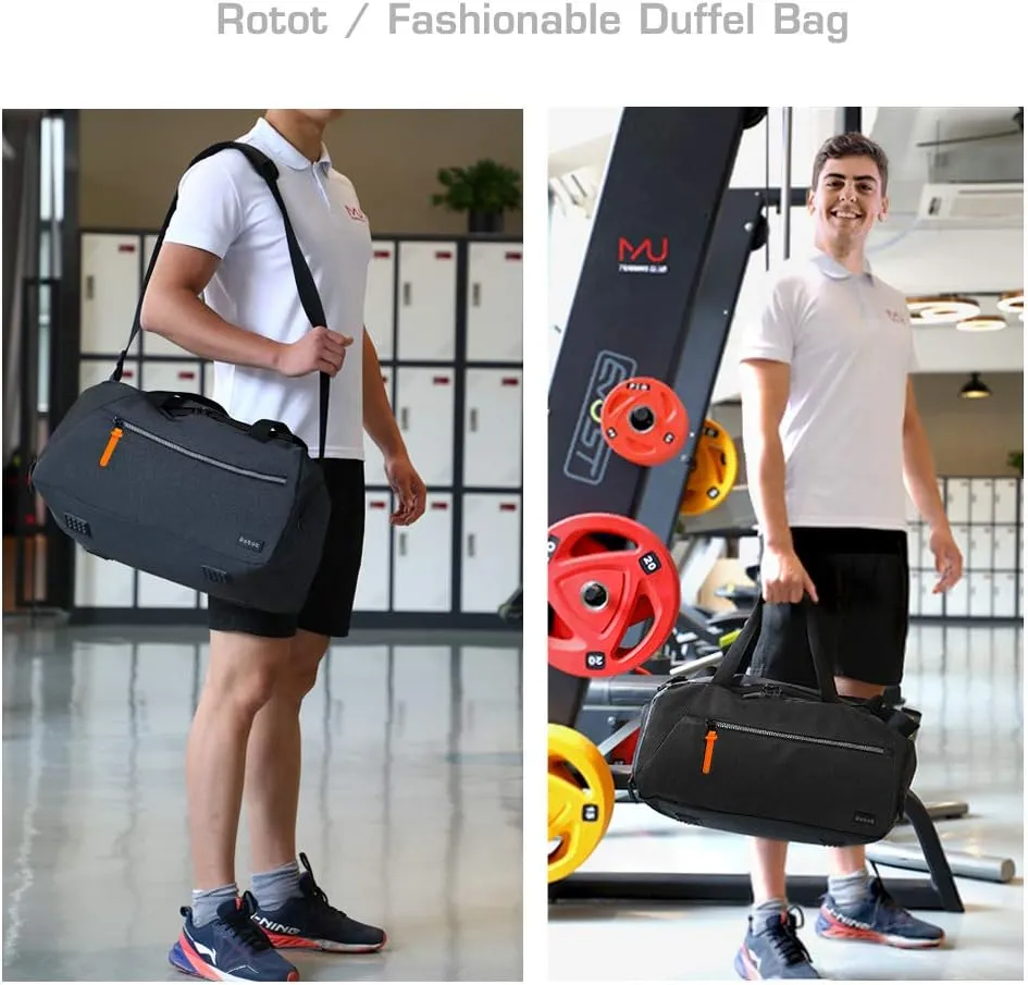 ROTOT Gym Duffel Bag, Gym Bag with Waterproof Shoe Pouch, Weekend Travel Bag with a Water-resistant Insulated Pocket