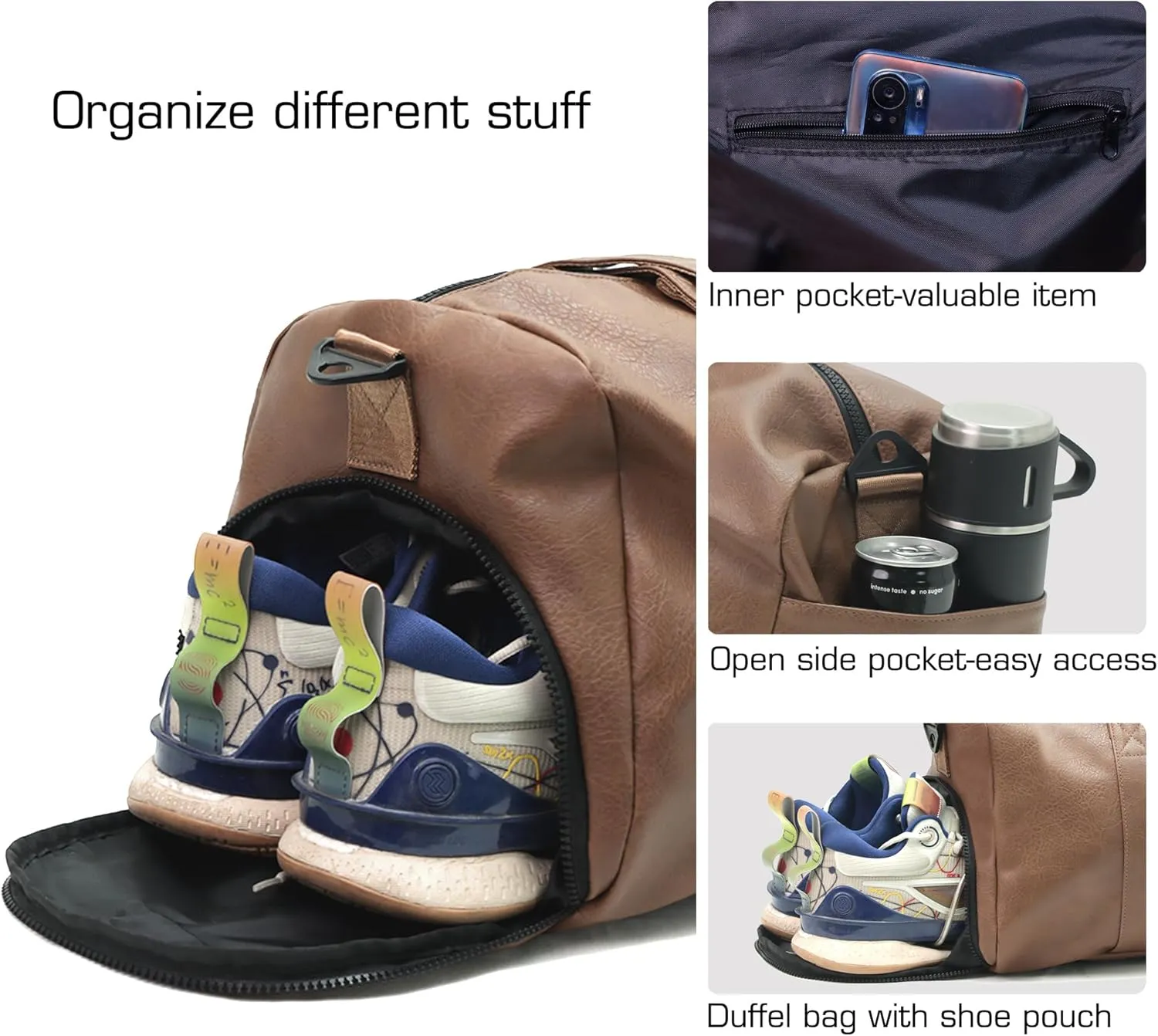 ROTOT Gym Duffel Bag, Gym Bag with Waterproof Shoe Pouch, Weekend Travel Bag with a Water-resistant Insulated Pocket