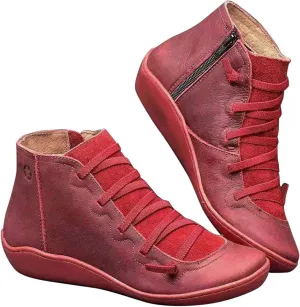 Ru Sweet Women's Arch Support Boots Comfy Lace Up Flat Heel Ankle Booties