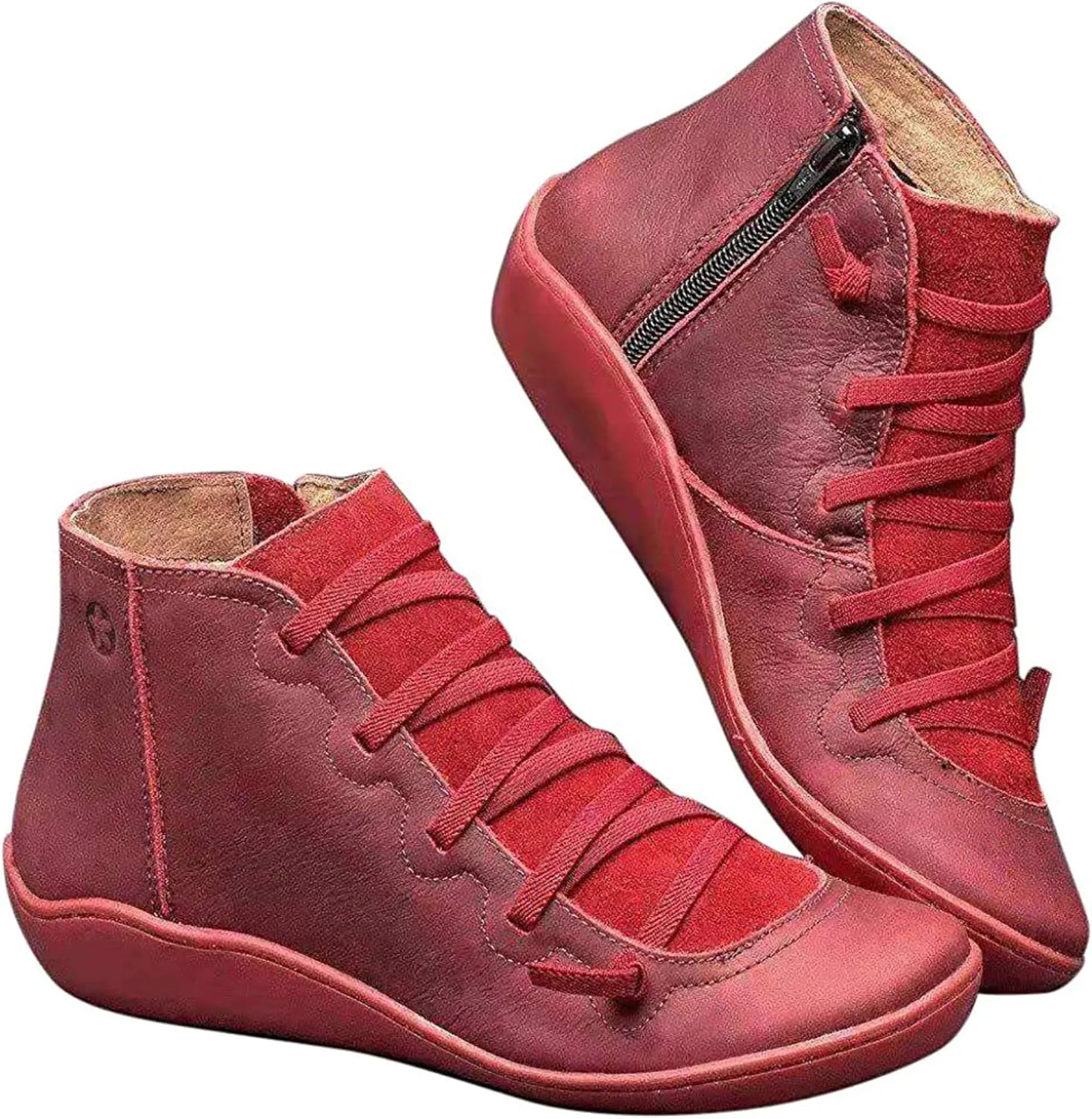 Ru Sweet Women's Arch Support Boots Comfy Lace Up Flat Heel Ankle Booties