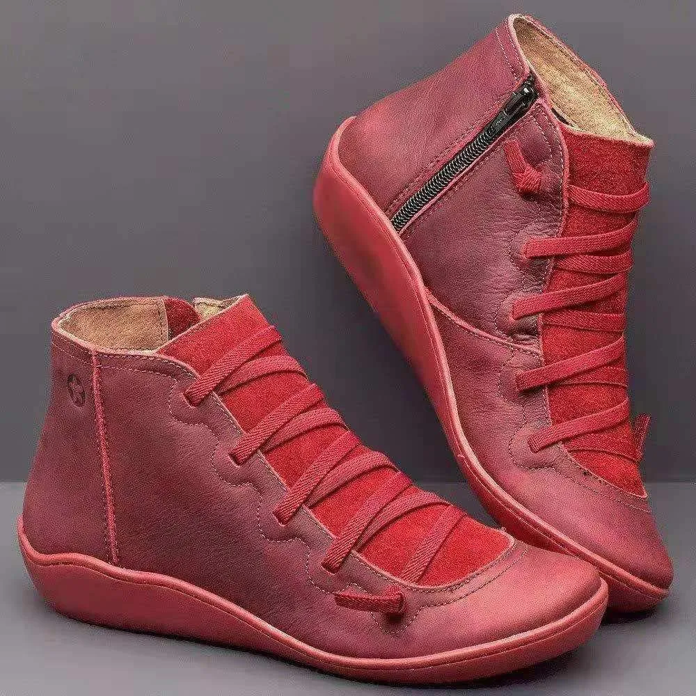 Ru Sweet Women's Arch Support Boots Comfy Lace Up Flat Heel Ankle Booties