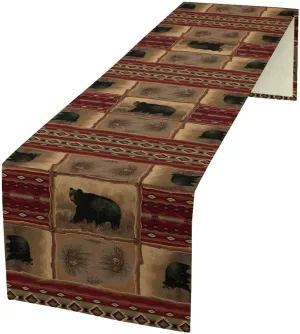 Rustic Cottage Bear Table Runner,Vintage Wildlife Hunting Wooden Forest Farmhouse Table Decor for Dresser Coffee Table Dining Indoor Kitchen Wedding Picnic Party Camp Decoration 13×90in