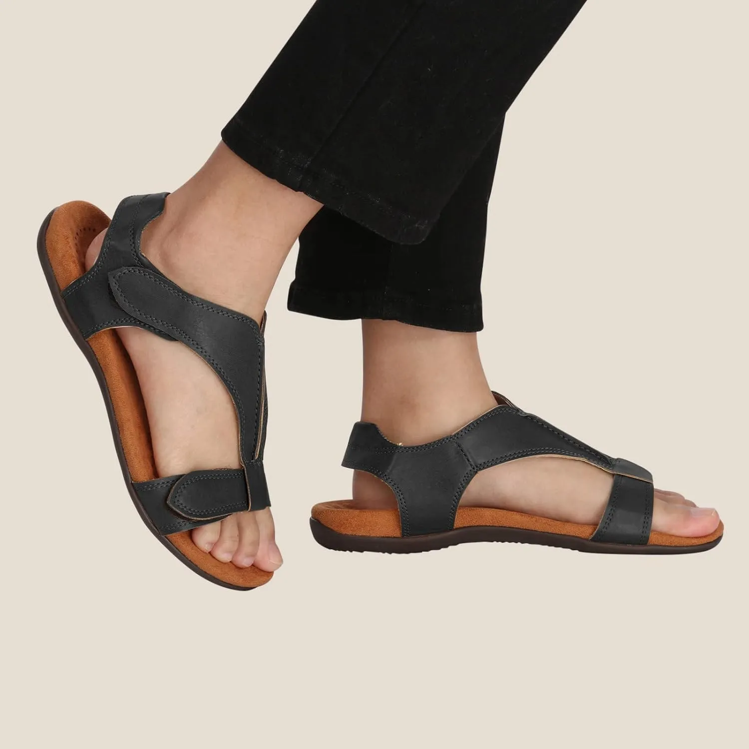 Sandals Women Dressy Summer Flat Open Toe Hook and Loop Slides Solid Lightweight Comfy Outdoor Ladies Casual Shoes Slippers Sandalias De Mujer
