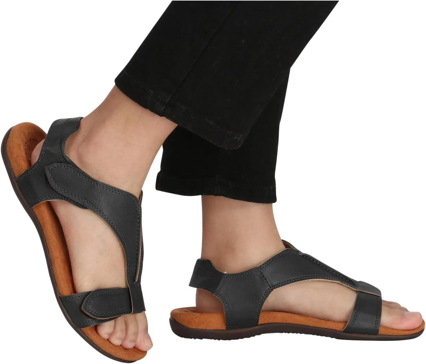 Sandals Women Dressy Summer Flat Open Toe Hook and Loop Slides Solid Lightweight Comfy Outdoor Ladies Casual Shoes Slippers Sandalias De Mujer