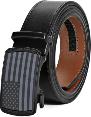 SANSTHS Golf Ratchet Belt for Men, Mens Belt Casual 1 1/3" Flag Pattern Auto Slide Buckle for Jeans