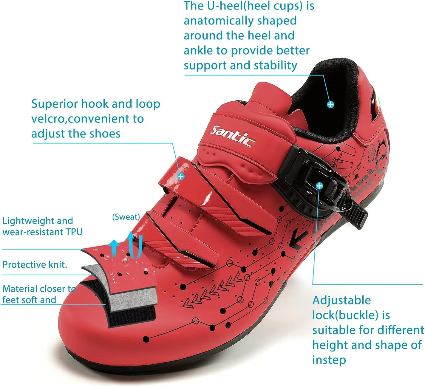 Santic Men's Spin Unlocked Bike Bicycle Road Biking Lock Shoes MTB Cycling Accessories Self-Locking Shoes