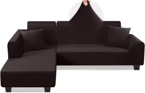 Sectional Couch Covers L Shape Sofa Covers Super Stretch 2pcs Sofa Slipcovers for 3   3 Seaters Sectional Chaise Slipcover with 2pcs Pillow Covers for Pets Kids, Brown