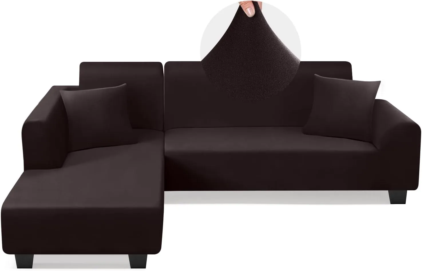 Sectional Couch Covers L Shape Sofa Covers Super Stretch 2pcs Sofa Slipcovers for 3   3 Seaters Sectional Chaise Slipcover with 2pcs Pillow Covers for Pets Kids, Brown