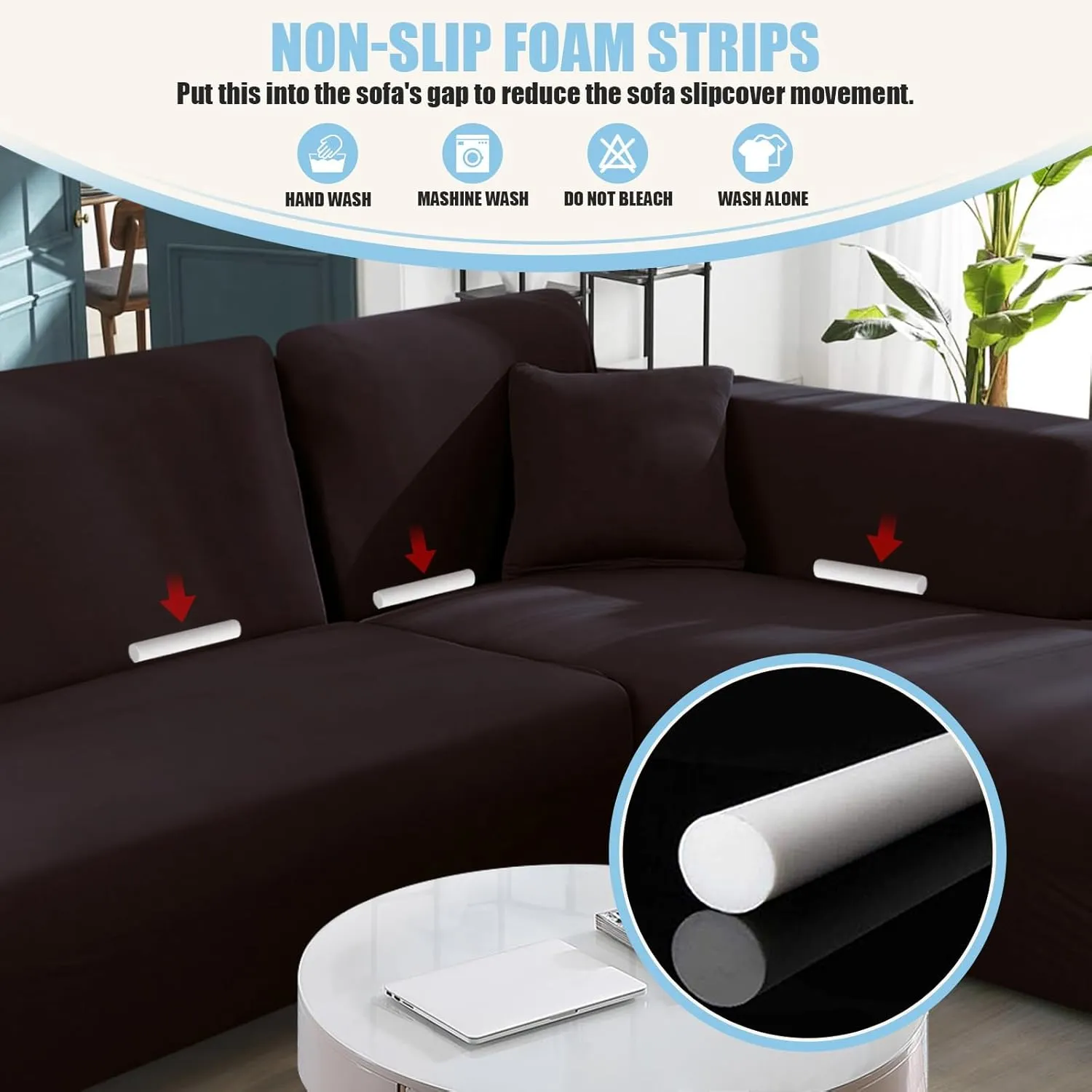Sectional Couch Covers L Shape Sofa Covers Super Stretch 2pcs Sofa Slipcovers for 3   3 Seaters Sectional Chaise Slipcover with 2pcs Pillow Covers for Pets Kids, Brown
