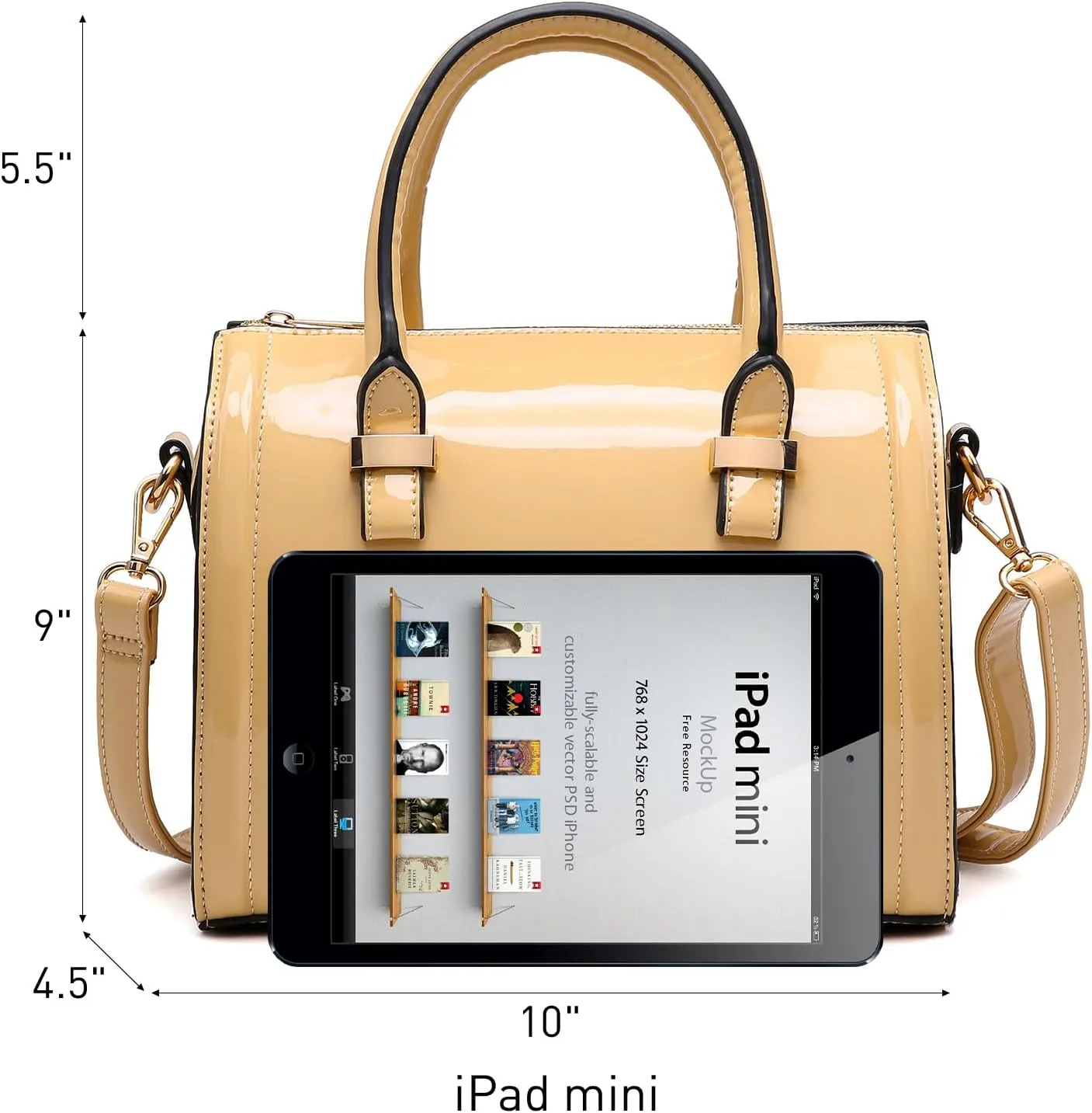 Shiny Patent Faux Leather Handbags Barrel Top Handle Purse Satchel Bag Shoulder Bag for Women