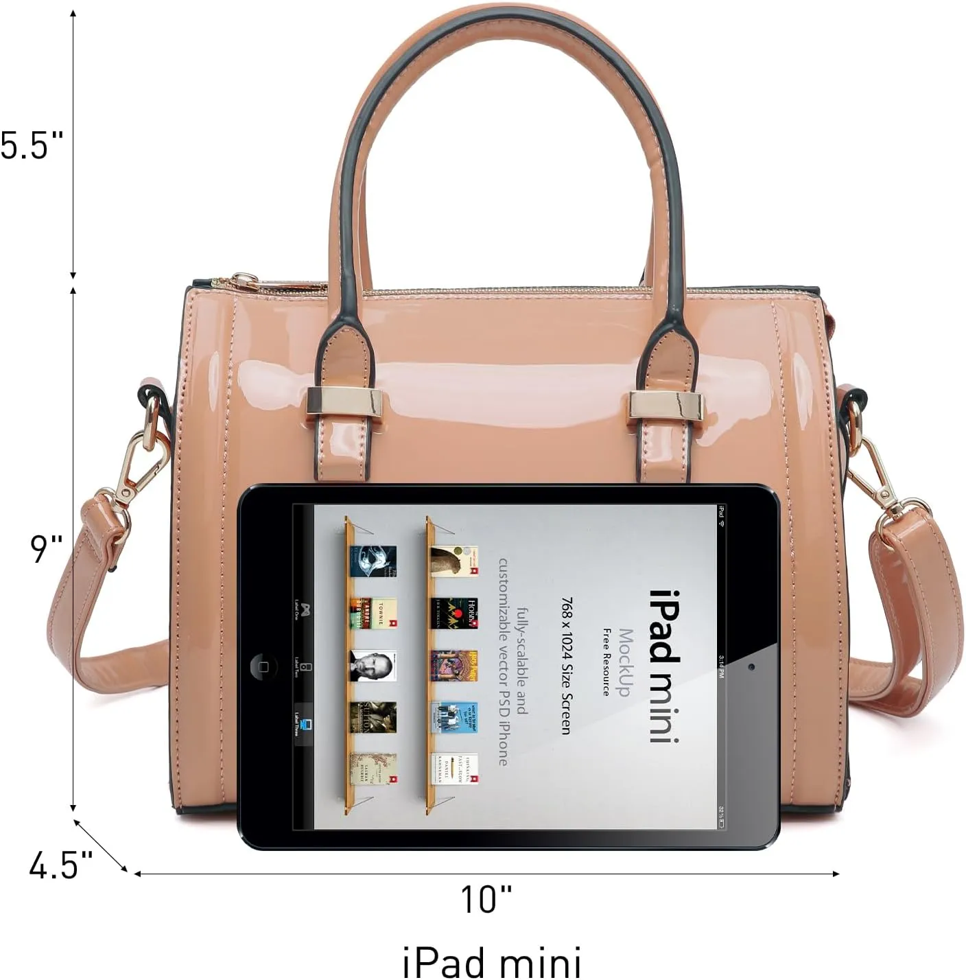 Shiny Patent Faux Leather Handbags Barrel Top Handle Purse Satchel Bag Shoulder Bag for Women