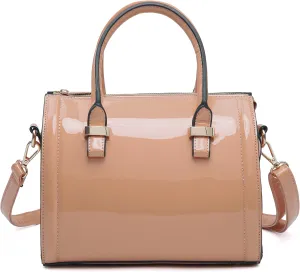 Shiny Patent Faux Leather Handbags Barrel Top Handle Purse Satchel Bag Shoulder Bag for Women