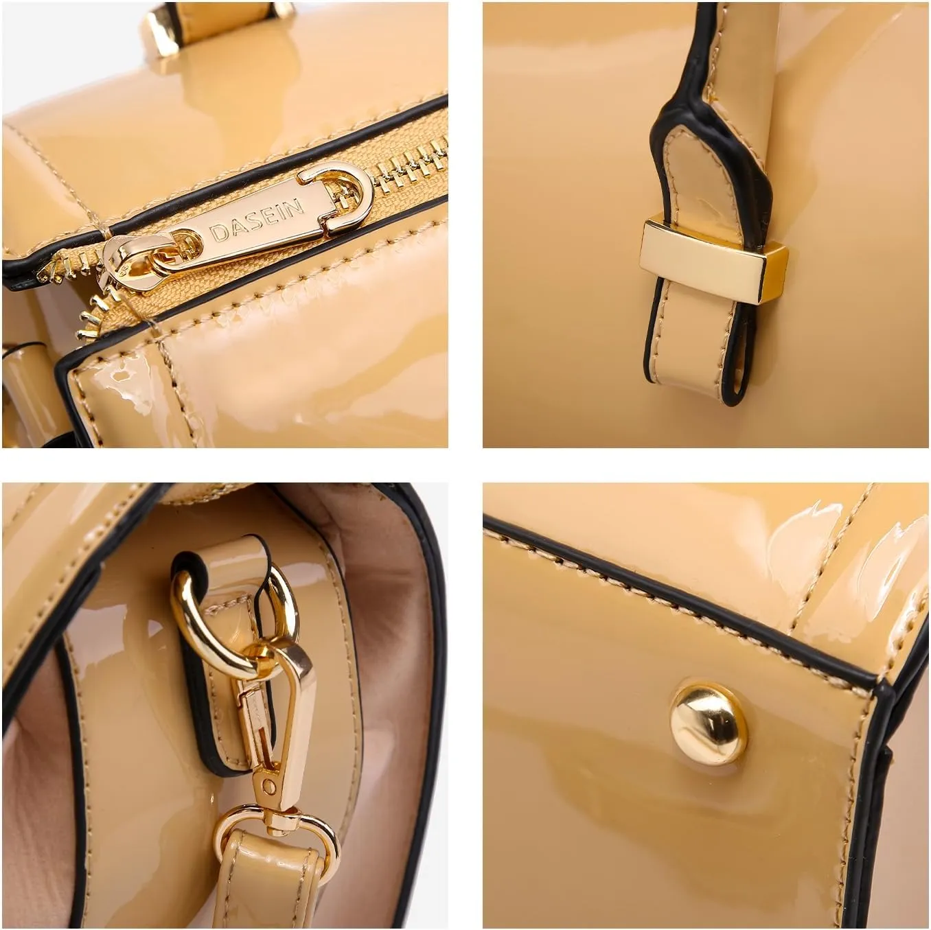 Shiny Patent Faux Leather Handbags Barrel Top Handle Purse Satchel Bag Shoulder Bag for Women