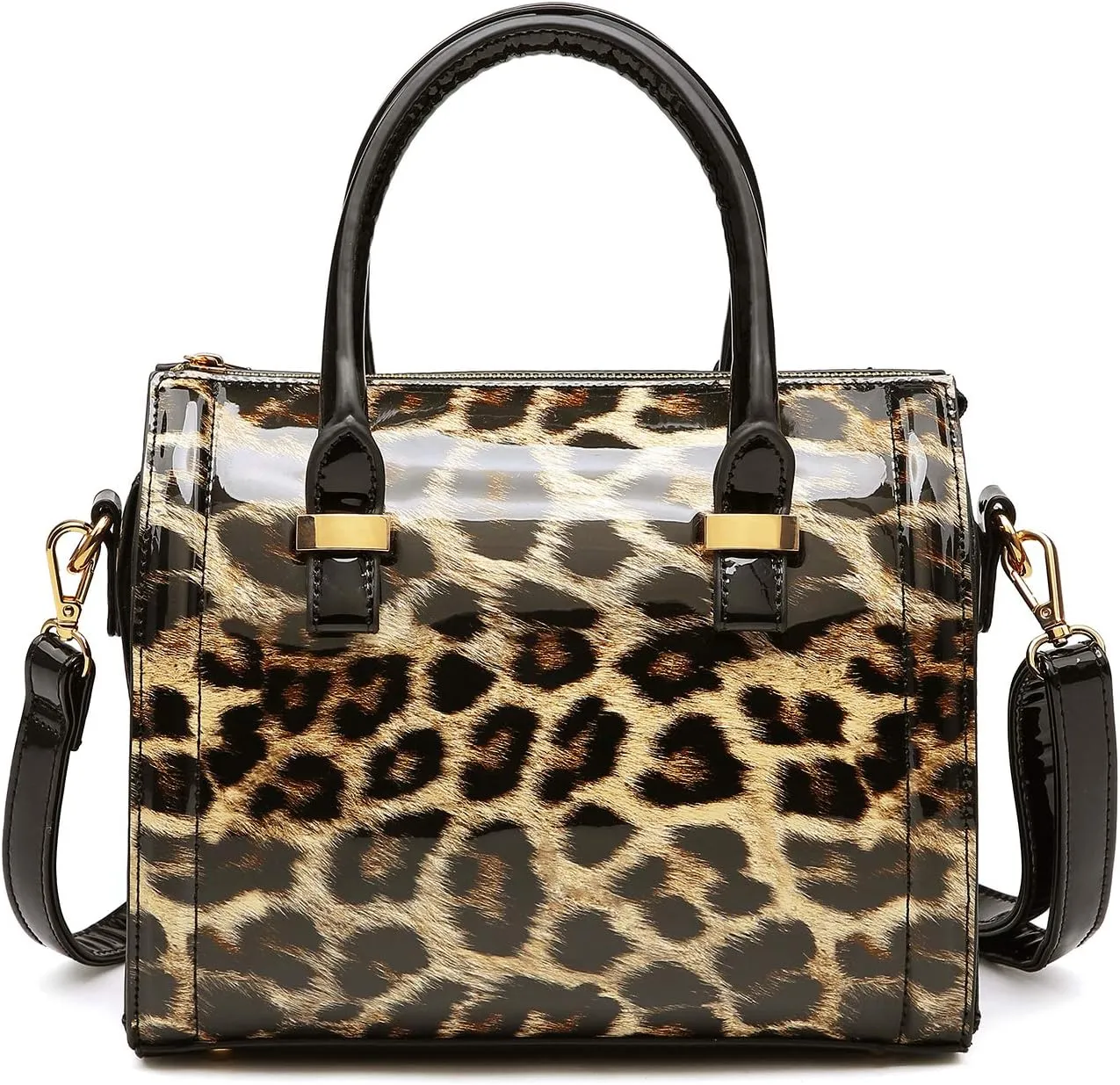 Shiny Patent Faux Leather Handbags Barrel Top Handle Purse Satchel Bag Shoulder Bag for Women