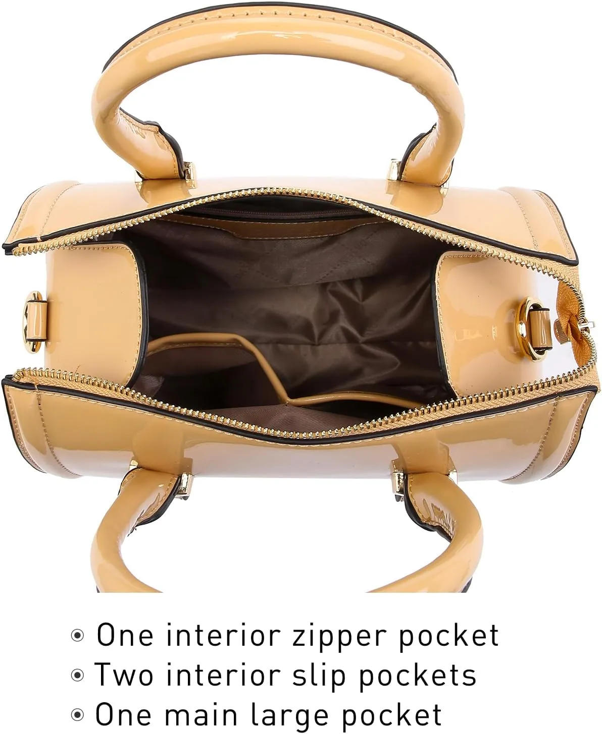 Shiny Patent Faux Leather Handbags Barrel Top Handle Purse Satchel Bag Shoulder Bag for Women