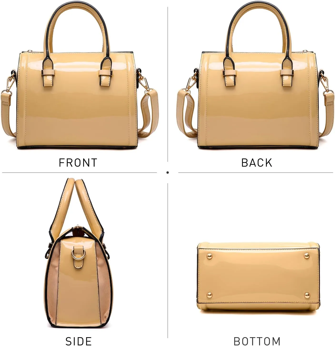 Shiny Patent Faux Leather Handbags Barrel Top Handle Purse Satchel Bag Shoulder Bag for Women