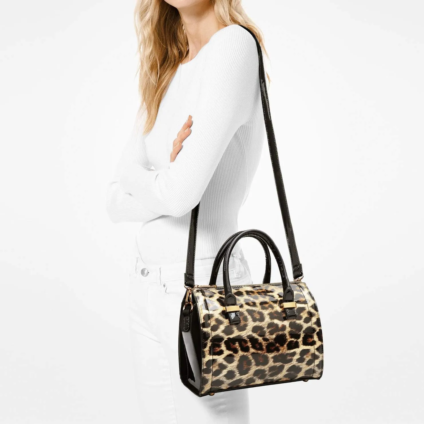 Shiny Patent Faux Leather Handbags Barrel Top Handle Purse Satchel Bag Shoulder Bag for Women