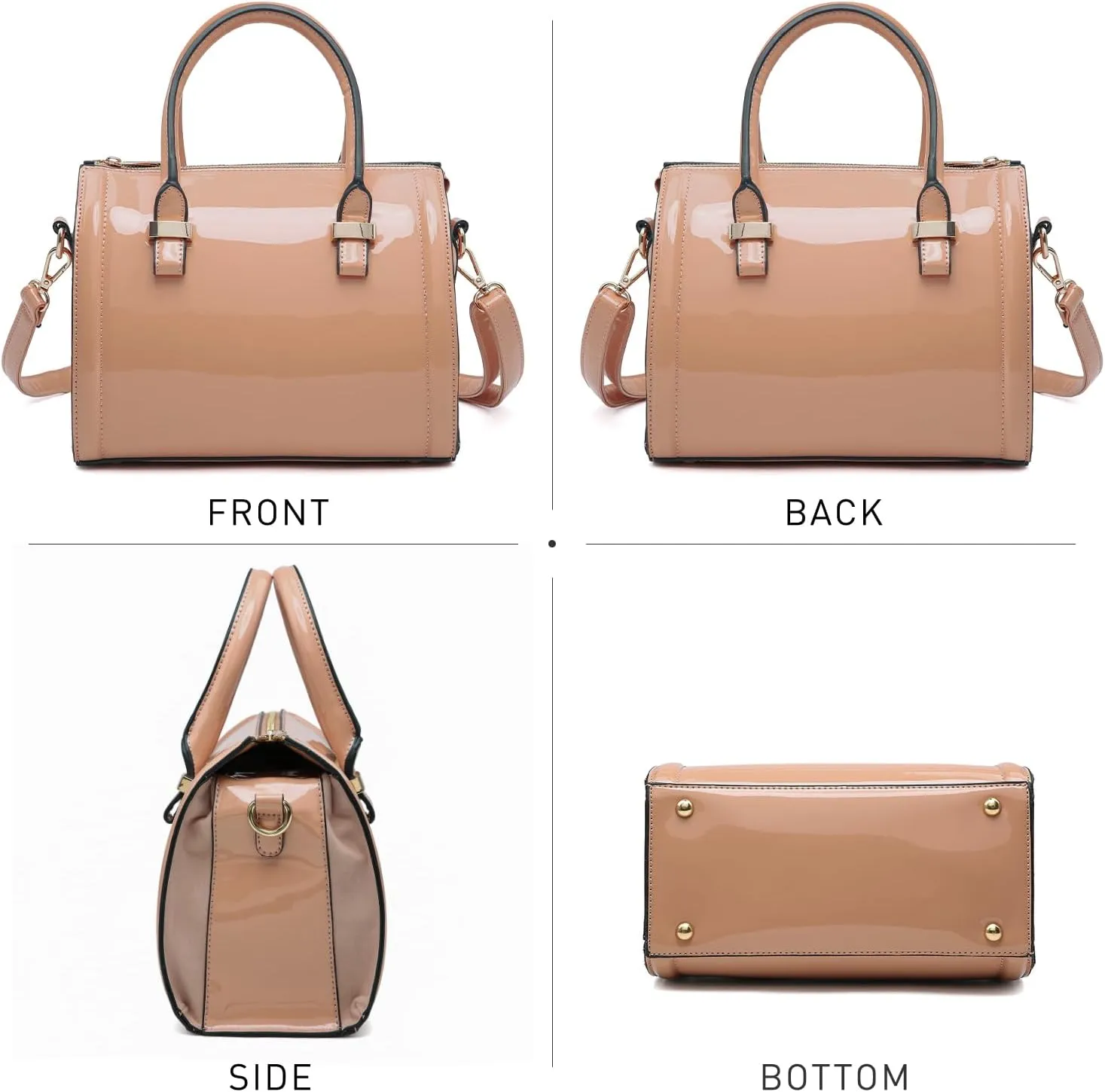 Shiny Patent Faux Leather Handbags Barrel Top Handle Purse Satchel Bag Shoulder Bag for Women