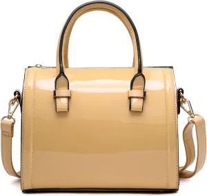 Shiny Patent Faux Leather Handbags Barrel Top Handle Purse Satchel Bag Shoulder Bag for Women