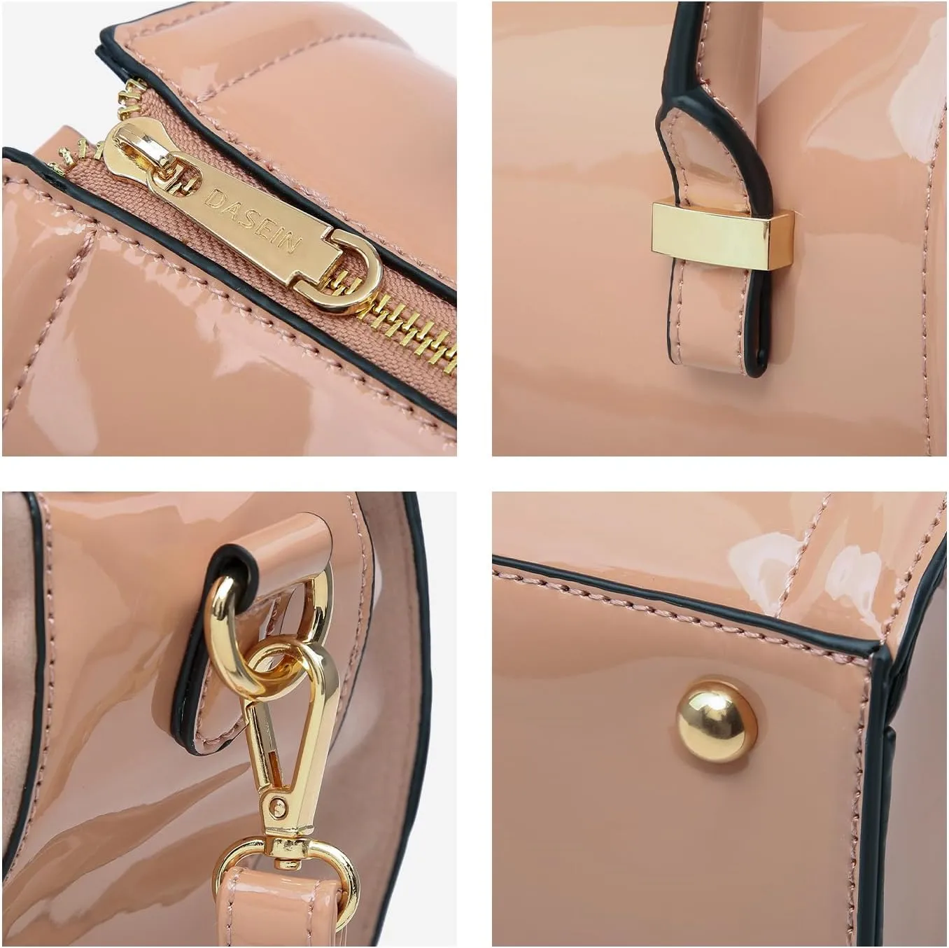 Shiny Patent Faux Leather Handbags Barrel Top Handle Purse Satchel Bag Shoulder Bag for Women