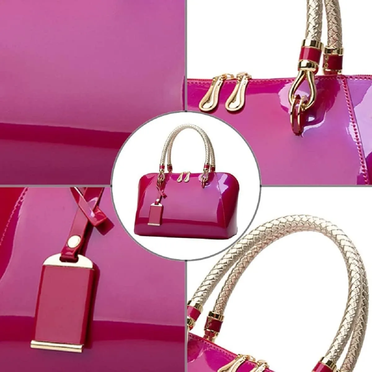 Shiny Patent Women Faux Leather Handbags Crossbody Bag Top Handle Purse Satchel Bag Shoulder Bag
