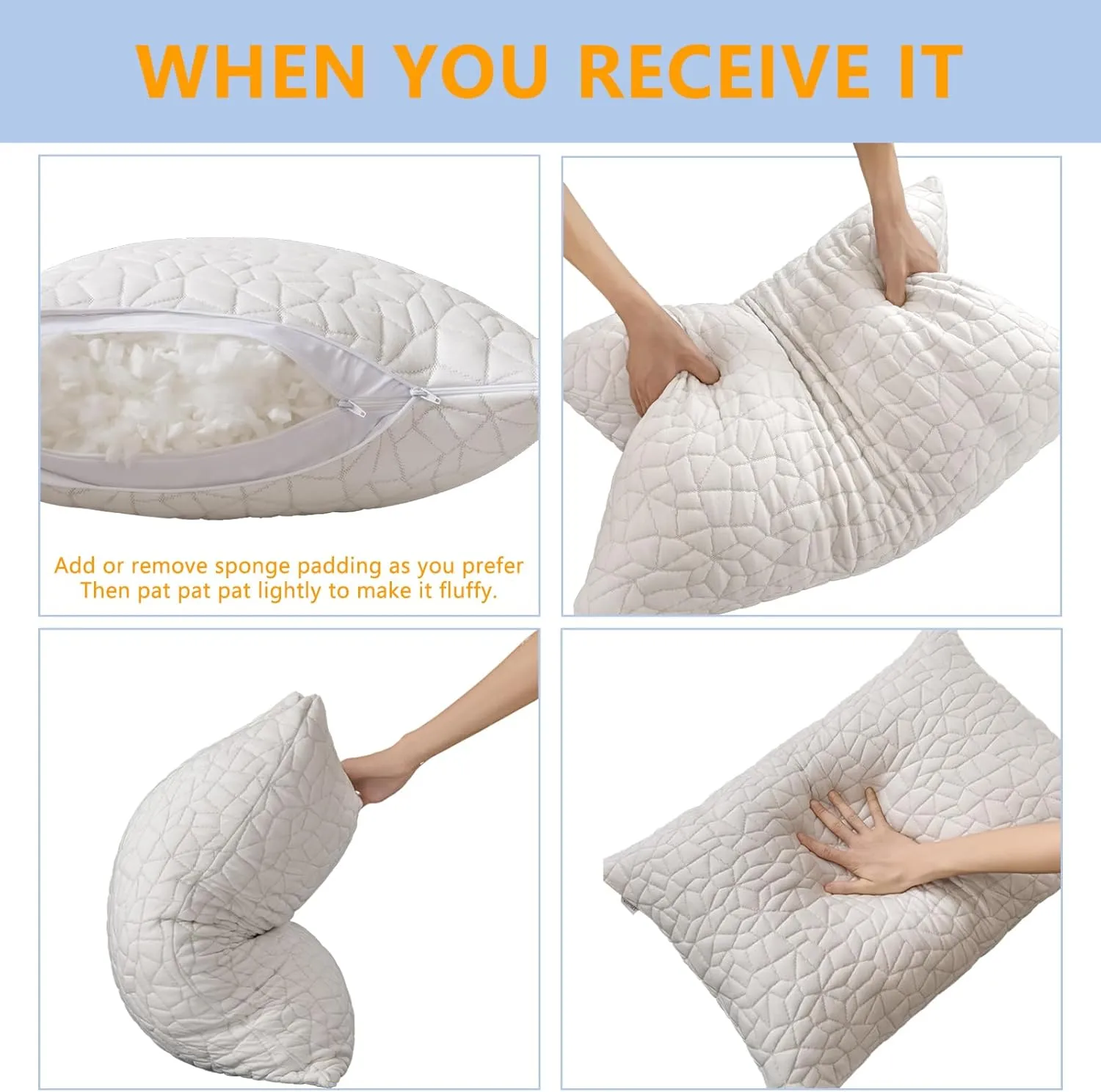 Shredded Memory Foam Pillow, Standard (1-Pack), Adjustable Bed Pillow for Side Back Stomach Sleepers,Comfy Cooling Pillow for Sleeping with Washable Cover…