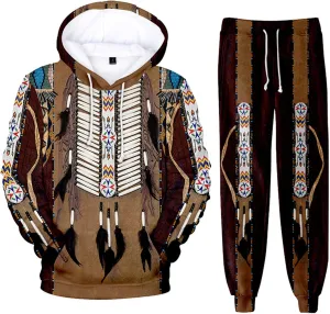 SIAOMA Native American Indians Hoodie Sweatpant Suit Indians 3D Tracksuit Unisex Sweatshirt Pants Set
