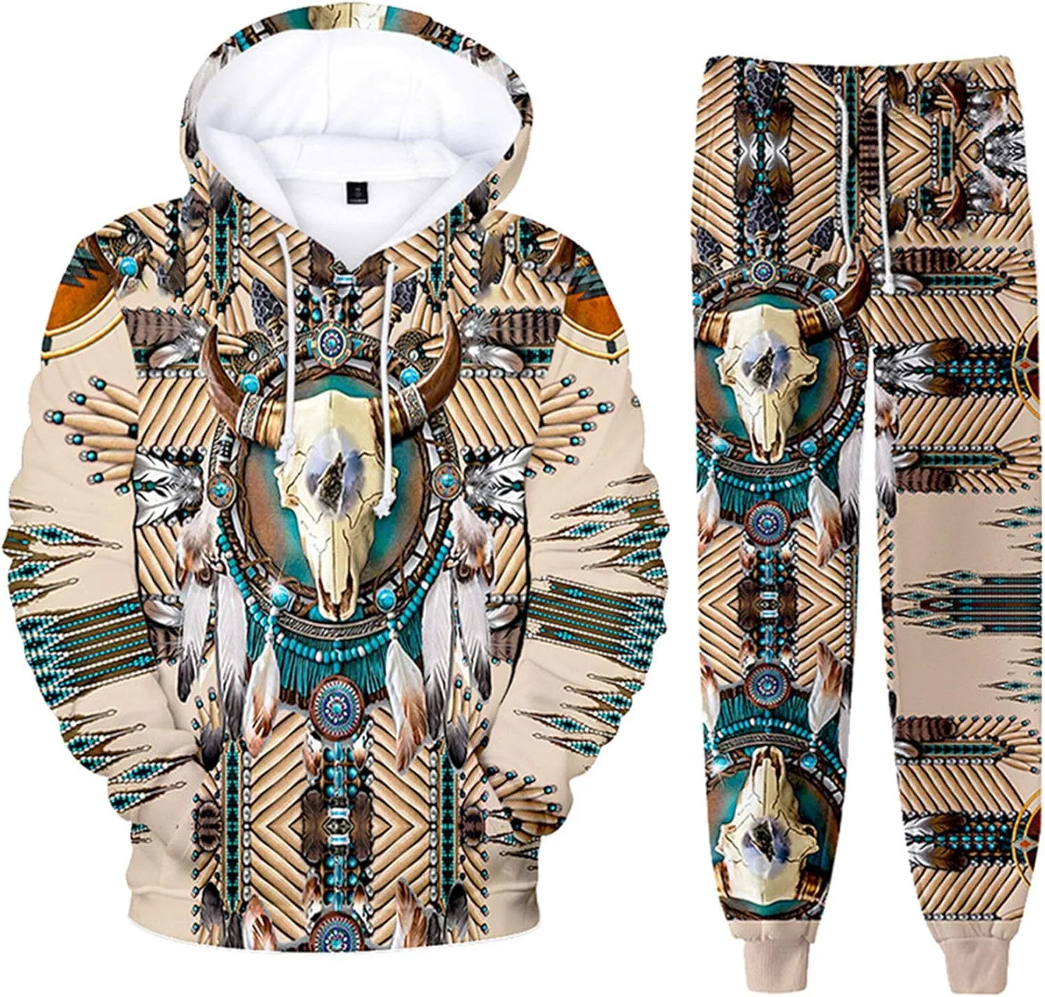 SIAOMA Native American Indians Hoodie Sweatpant Suit Indians 3D Tracksuit Unisex Sweatshirt Pants Set