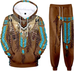 SIAOMA Native American Indians Hoodie Sweatpant Suit Indians 3D Tracksuit Unisex Sweatshirt Pants Set