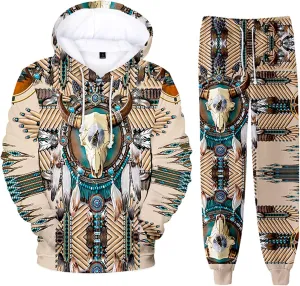 SIAOMA Native American Indians Hoodie Sweatpant Suit Indians 3D Tracksuit Unisex Sweatshirt Pants Set