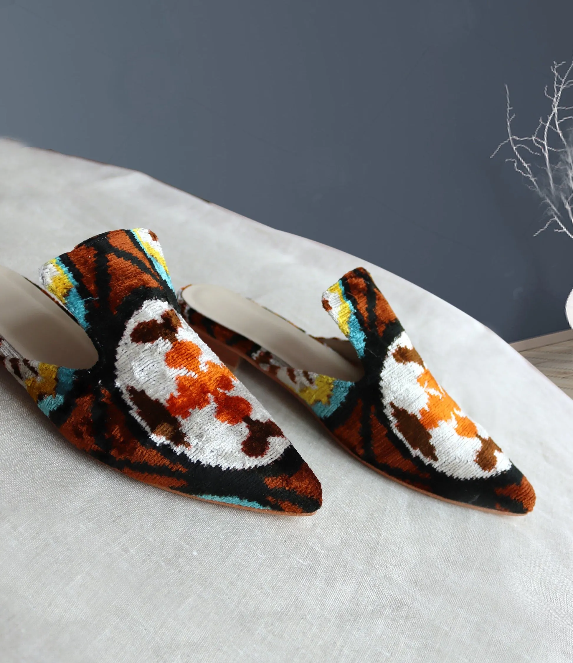 Silk Velvet Ikat Slippers 041
