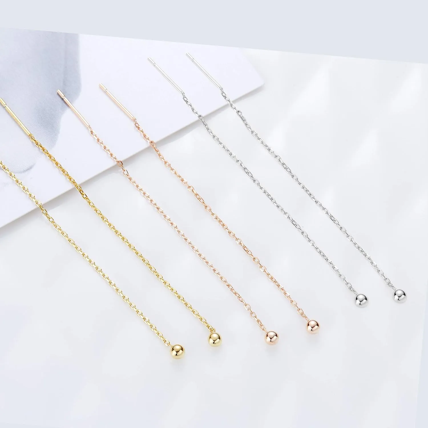 S.Leaf Threader Earrings for Women Threader Earrings Sterling Silver Chain Earrings Tassel Earrings Gold Earrings for Women