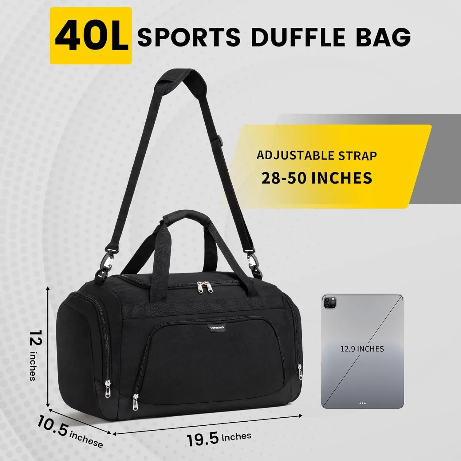 Small Gym Bag - 40L Duffle Bag for Men Women Lightweight Duffel Bag with Shoe Compartment Wet Pocket Travel Bag Sports Bag for Sports Gym Travel - Black