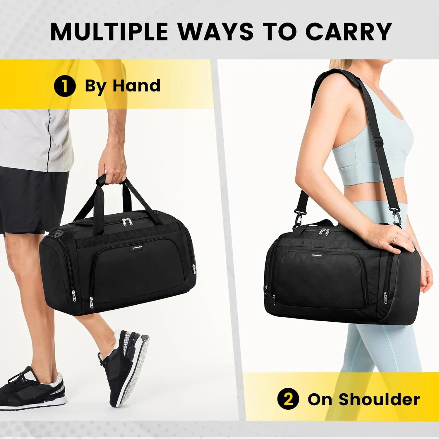 Small Gym Bag - 40L Duffle Bag for Men Women Lightweight Duffel Bag with Shoe Compartment Wet Pocket Travel Bag Sports Bag for Sports Gym Travel - Black