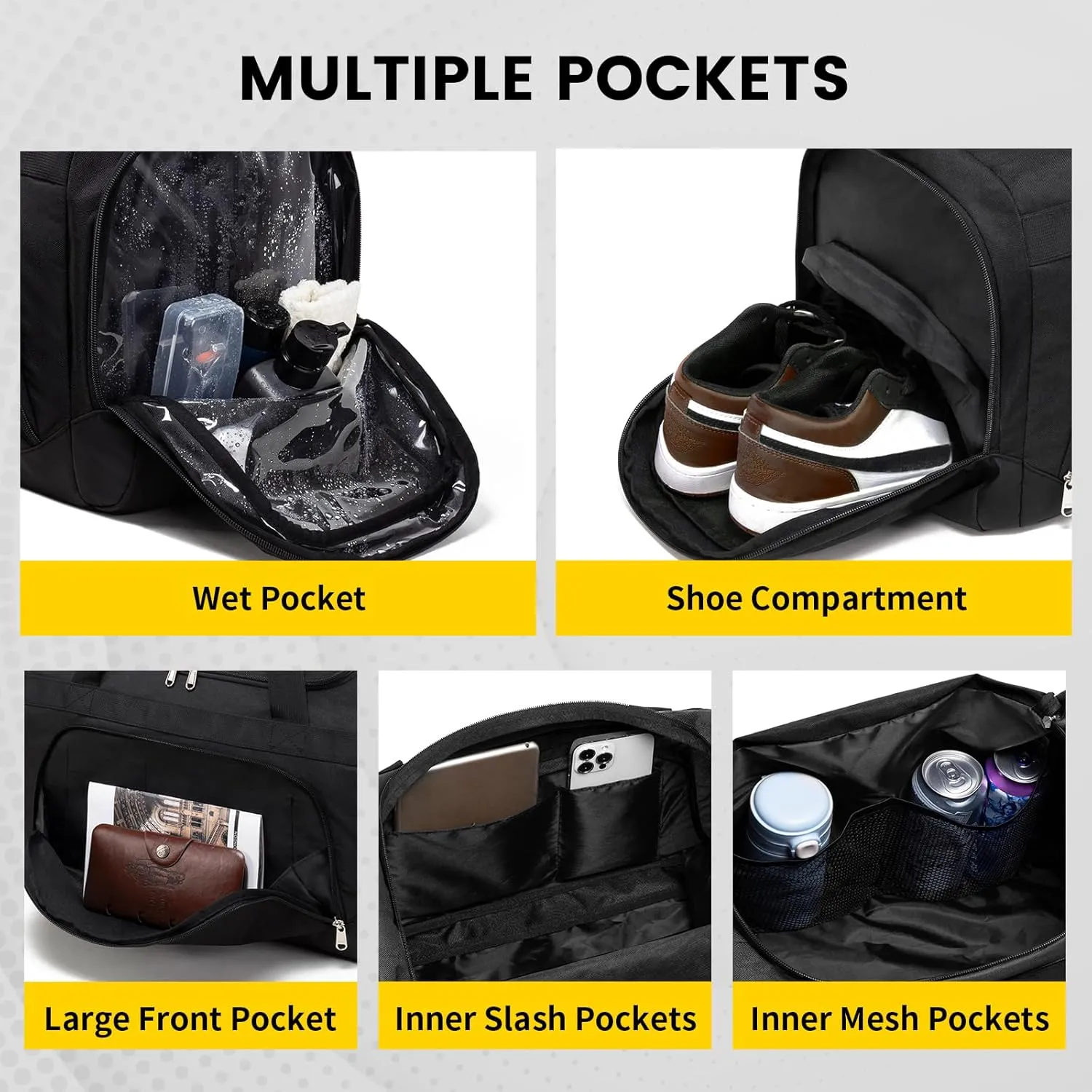 Small Gym Bag - 40L Duffle Bag for Men Women Lightweight Duffel Bag with Shoe Compartment Wet Pocket Travel Bag Sports Bag for Sports Gym Travel - Black