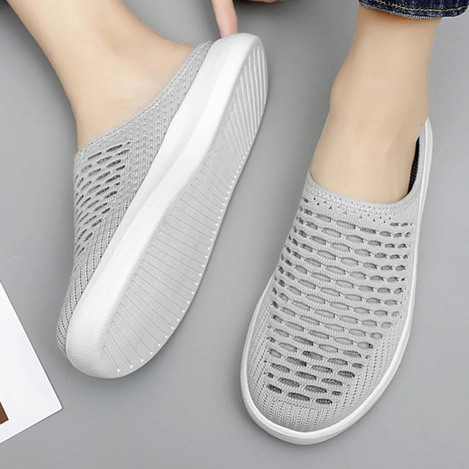 Sneaker Mules for Women Slip-On Orthopedic Slippers Backless Platform Sneakers Round Toe Mules Walking Sneakers
