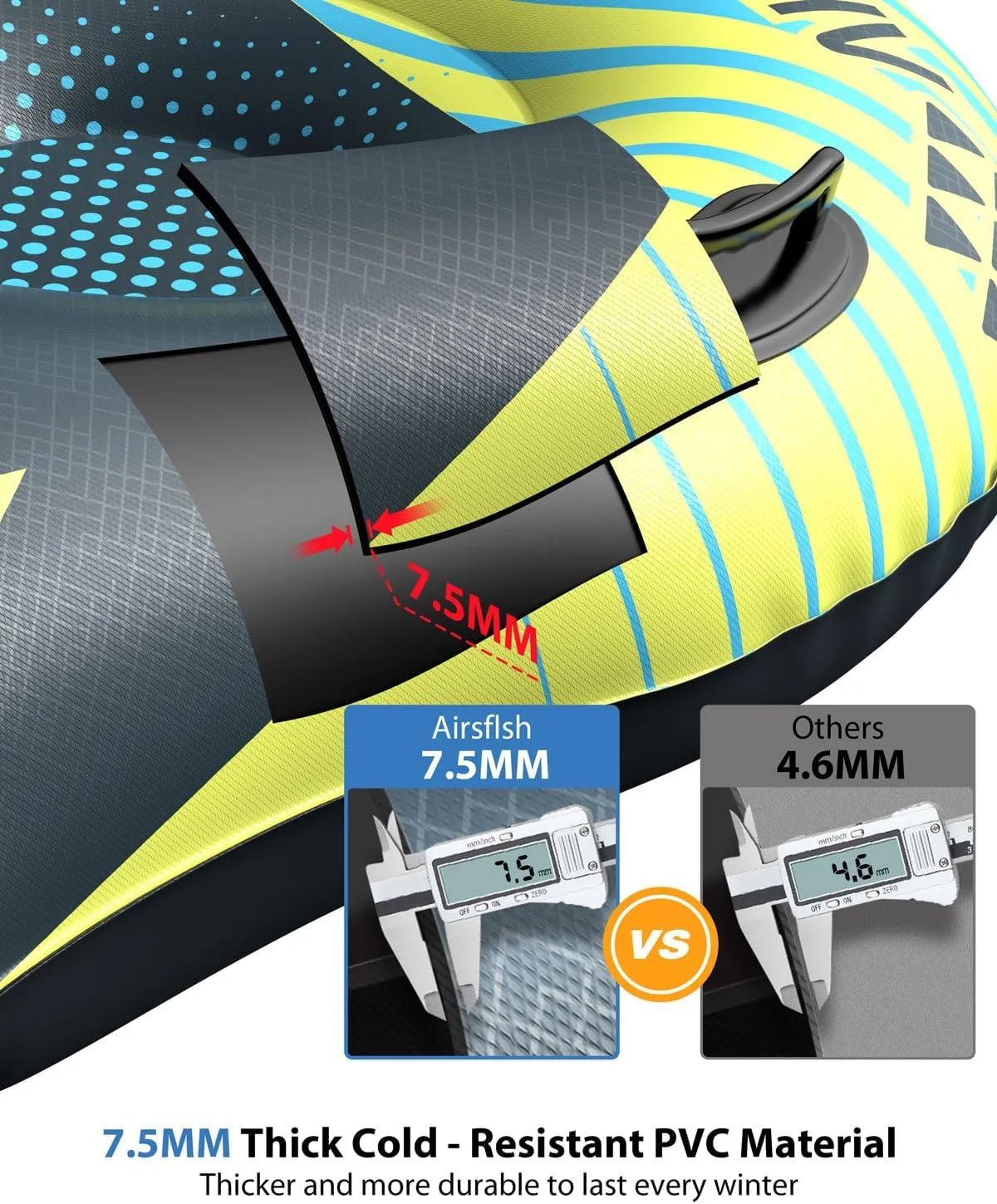 Snow Tube with Towable Leash, AirsFish Inflatable Snow Sled for Children Adults Heavy Duty Cover Wear-Resistant & Antifreeze Material Sledding Tubes for Winter Sports