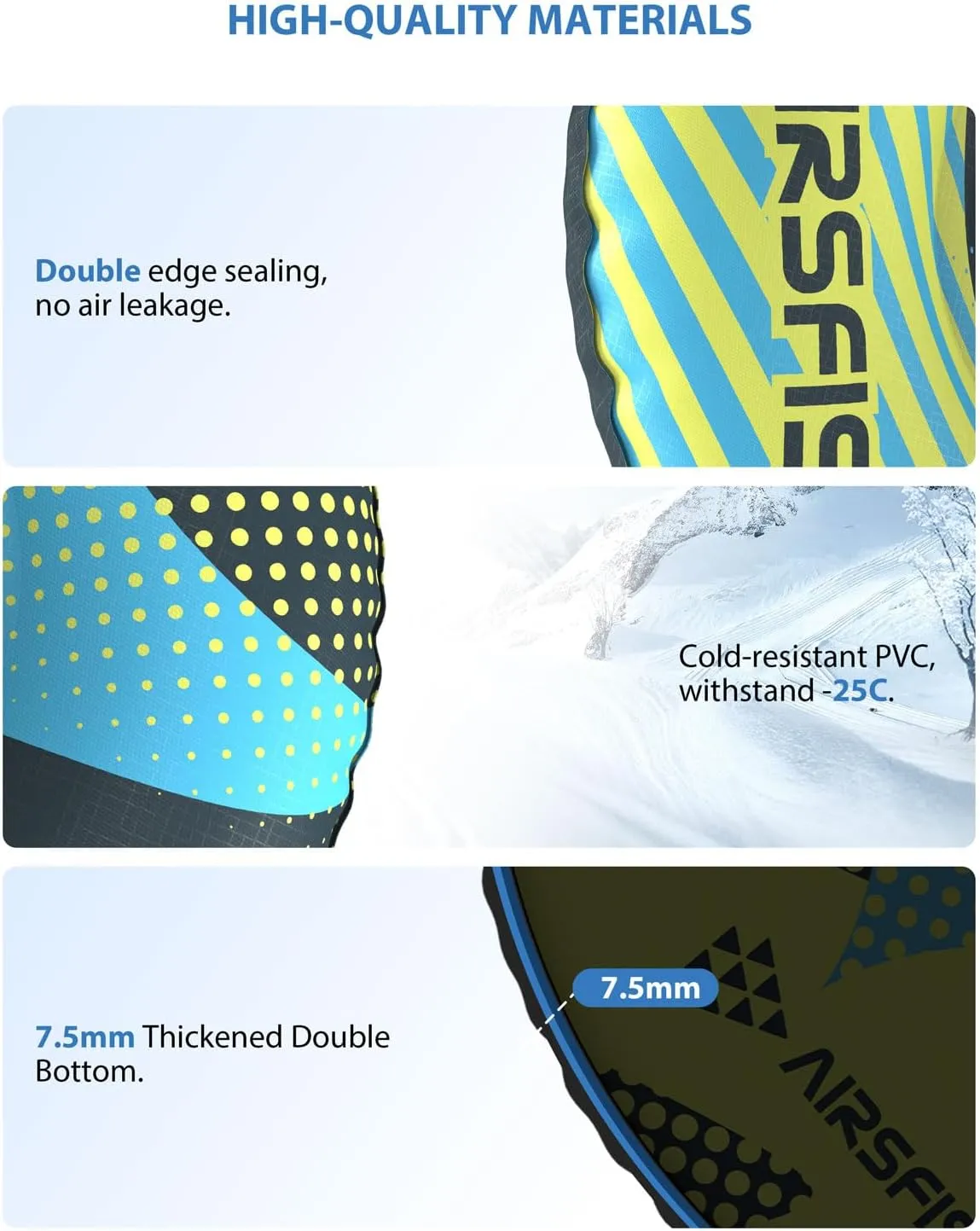 Snow Tube with Towable Leash, AirsFish Inflatable Snow Sled for Children Adults Heavy Duty Cover Wear-Resistant & Antifreeze Material Sledding Tubes for Winter Sports