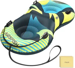 Snow Tube with Towable Leash, AirsFish Inflatable Snow Sled for Children Adults Heavy Duty Cover Wear-Resistant & Antifreeze Material Sledding Tubes for Winter Sports