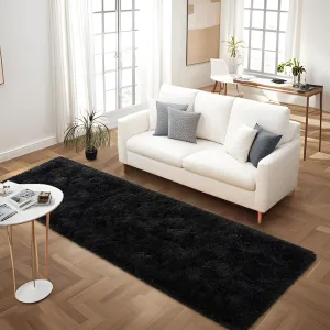 Soft Black Runner Rugs for Bedroom, 2x6 ft Bedside Rug Plush Fluffy Carpets, Shag Furry Modern Area Rug Carpet for Living Room Girls Kids Room Nursery Home Decor, Black