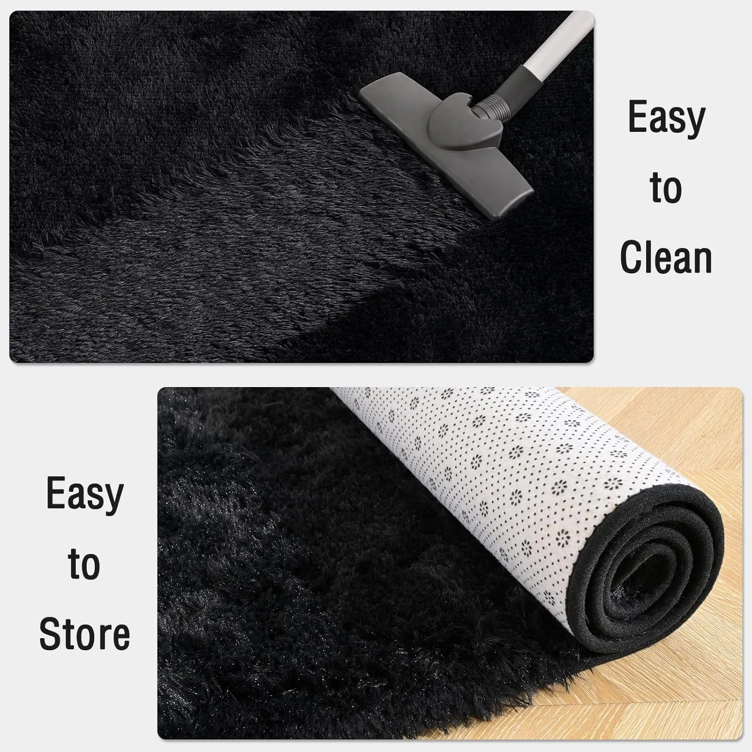 Soft Black Runner Rugs for Bedroom, 2x6 ft Bedside Rug Plush Fluffy Carpets, Shag Furry Modern Area Rug Carpet for Living Room Girls Kids Room Nursery Home Decor, Black