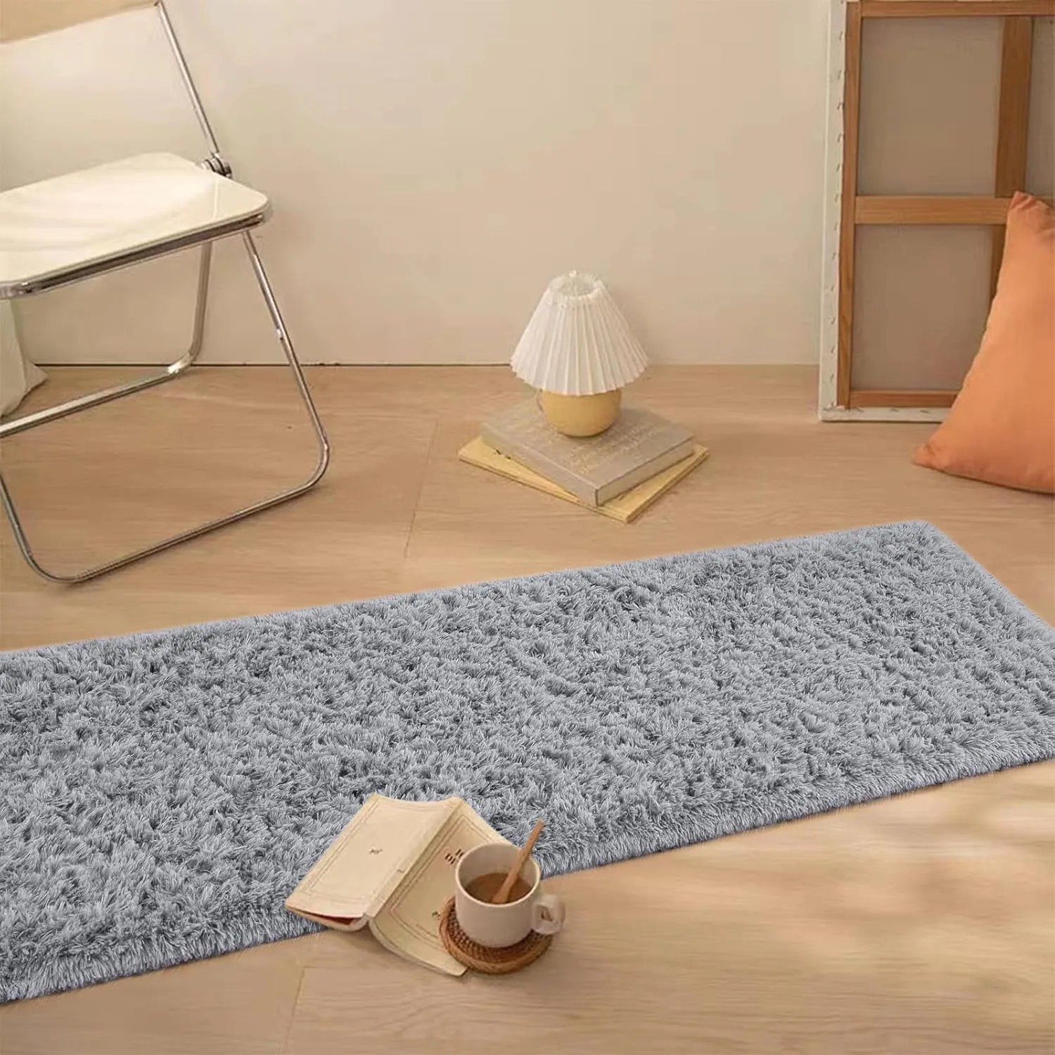 Soft Gray Runner Rugs for Bedroom, 2x6 ft Bedside Rug Plush Fluffy Carpets, Shag Furry Modern Area Rug Carpet for Living Room Girls Kids Room Nursery Home Decor, Gray