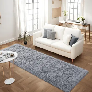 Soft Gray Runner Rugs for Bedroom, 2x6 ft Bedside Rug Plush Fluffy Carpets, Shag Furry Modern Area Rug Carpet for Living Room Girls Kids Room Nursery Home Decor, Gray