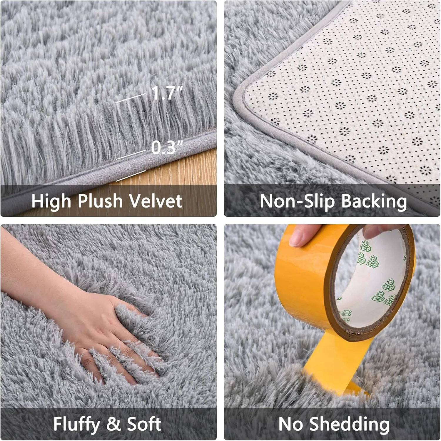 Soft Gray Runner Rugs for Bedroom, 2x6 ft Bedside Rug Plush Fluffy Carpets, Shag Furry Modern Area Rug Carpet for Living Room Girls Kids Room Nursery Home Decor, Gray