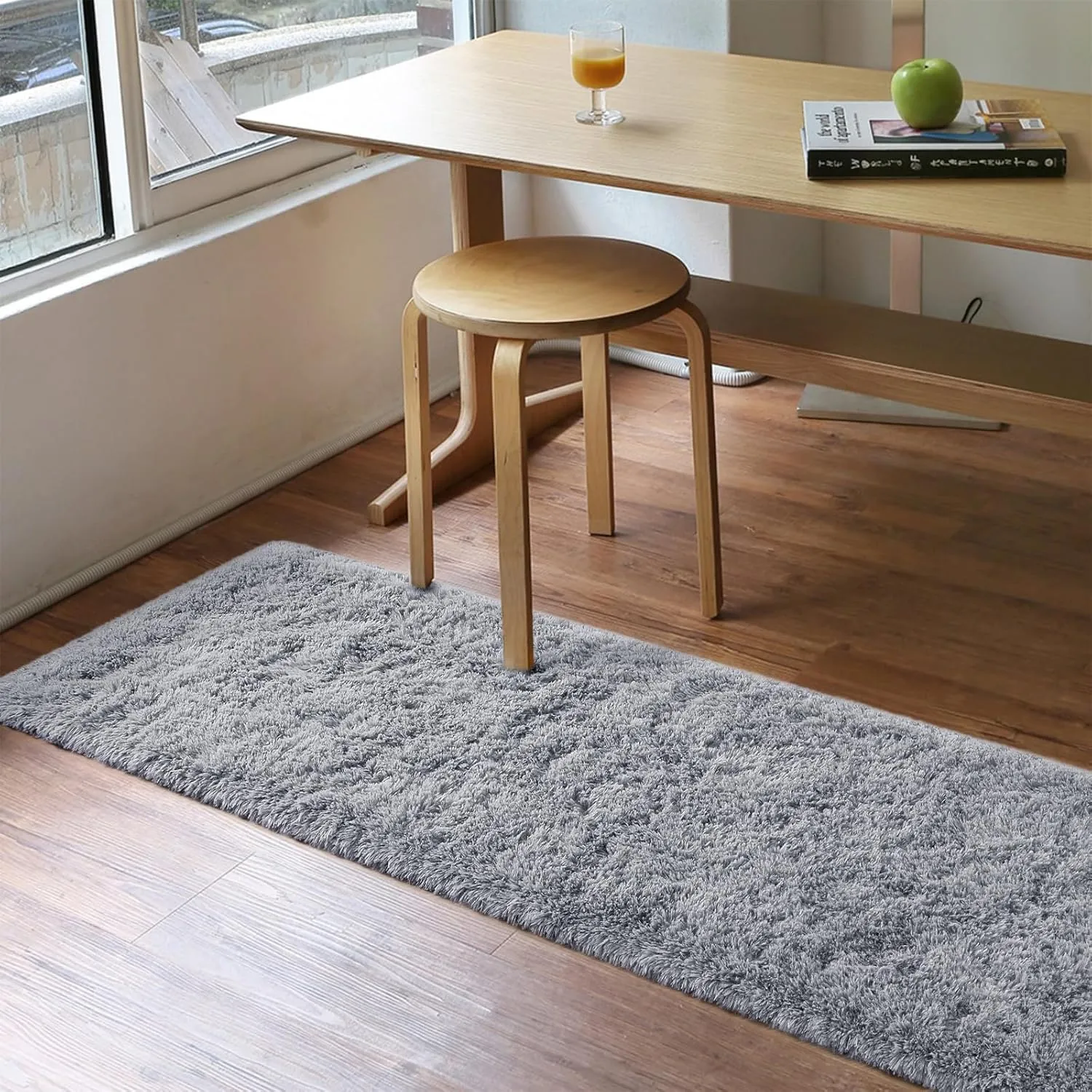 Soft Gray Runner Rugs for Bedroom, 2x6 ft Bedside Rug Plush Fluffy Carpets, Shag Furry Modern Area Rug Carpet for Living Room Girls Kids Room Nursery Home Decor, Gray