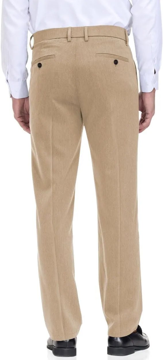 Soojun Men's Classic Fit Flex Waist Flat Front Dress Pant